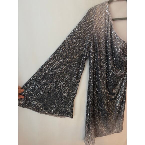GUESS Sequin One Shoulder Samantha Party Dress Holiday NYE Sparkle Silver L NWT - Picture 6 of 6